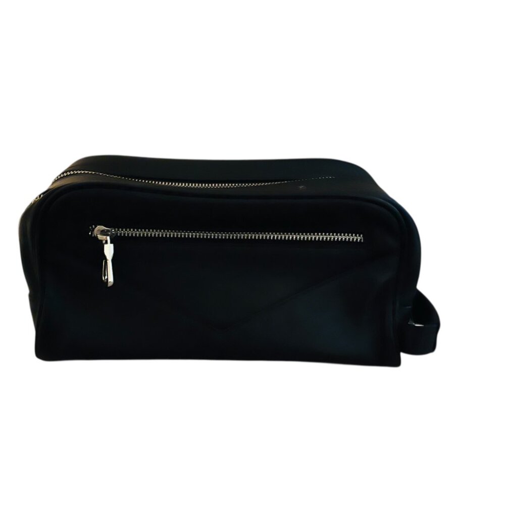 Contacts Men's Black Genuine Leather Toiletry Travel Bag, Dopp Kit, Organizer - Picture 2 of 5